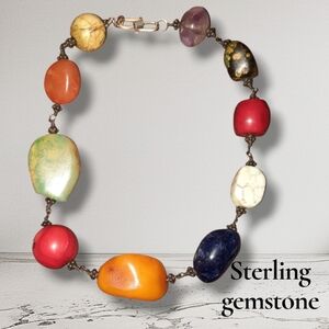 Turquoise coral lapis sterling 925 necklace vintage 15in gemstones Choker